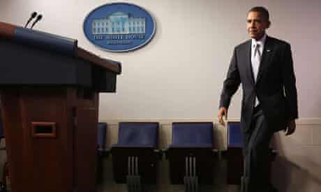 President Barack Obama arrives at announcement in the Brady Press Briefing Room at the White House