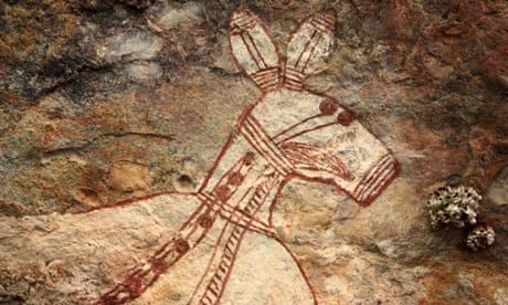 Australia aboriginal art threatened by mining industry : kangaroo painted