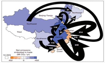 CO2 pollution in China : graphic shows coastal provinces outsourcing their greenhouse gas emissions