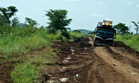 MDG : Truck tavelling on a muddy road in Karamoja, Uganda