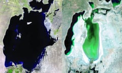 30 years apart  the Aral Sea in 1973 and 2004. Photograph: Times Comprehensive Atlas of the World/PA 