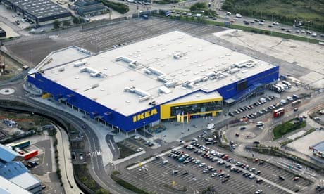 Aerial view of an Ikea superstore and car park in Edmonton, north London