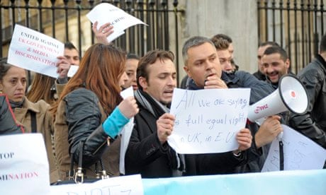 Romanians and Bulgarians protest at Downing Street