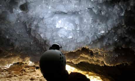 Frost crystals at the entrance of Ledyanaya Lenskaya cave, Siberia