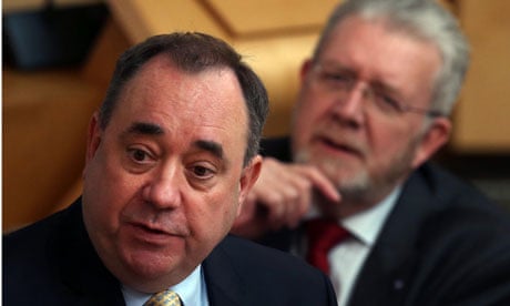 The Scottish first minister, Alex Salmond, speaks during question time in the Scottish parliament