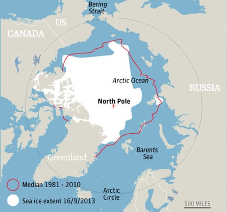 Arctic sea ice extent September 2013.  Photograph: guardian.co.uk