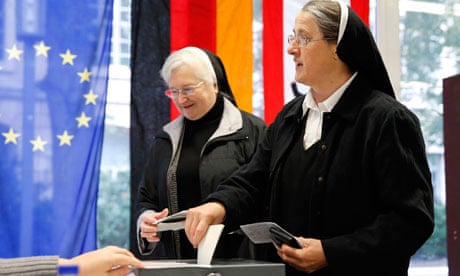 Two German nuns cast their votes in Berlin in Sunday's election.
