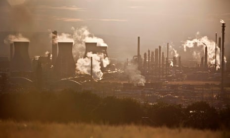Vapor rises from the Grangemouth Refinery in Scotland. Poiticians are looking to bolster the EU’s carbon trading scheme. Photograph: Mike Wilkinson/Getty Images