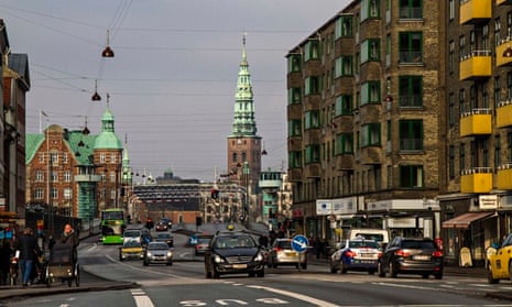 Road traffic in the Christianshavn district of Copenhagen, Denmark