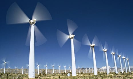 Wind turbines in motion  in Windfarm in  California