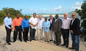 Richard Branson poses with Caribbean island leaders during the Creating Climate Wealth Summit (CCW)