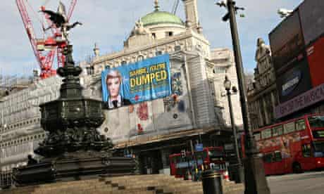 APP and deforestation in Indonesia : Greenpeace Barbie campaign in Picadilly  Circus