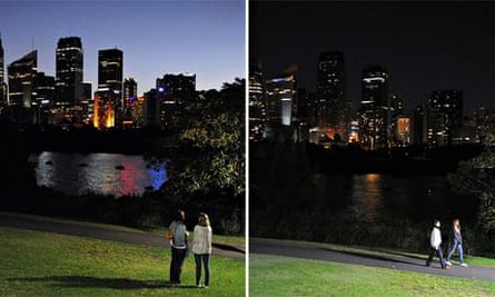 Sydney skyline during WWF Earth hour, Australia 