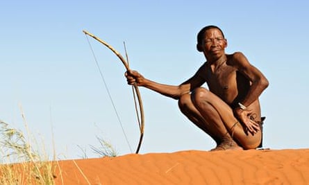 Bushman hunters in Kalahari desert, Botswana