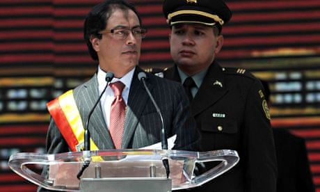 Bogota's new Mayor Gustavo Petro caresse