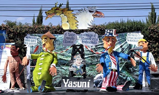 Dolls representing the oil exploitation in the Yasuni Natural Park