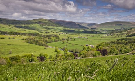 View across Hodder Valley with River Hodder in Forest of Bowland, Lancashire ( fracking and water)