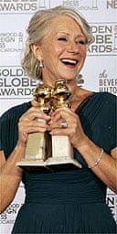Helen Mirren with her two Golden Globe awards
