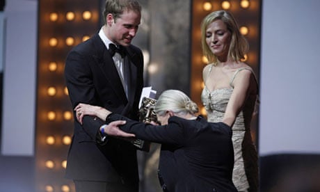 Vanessa Redgrave curtseys to Prince William at the Bafta awards