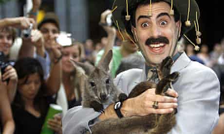 Sacha Baron Cohen with wallaby at Australian premiere of Borat