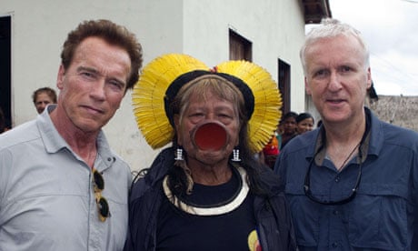James Cameron Avatar 2 in Brazil with Caiapo chief Raoni and Arnold Schwarzenegger