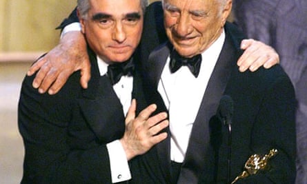 Elia Kazan with Martin Scorsese receiving an honorary Oscar in 1999