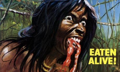 Cannibal Holocaust: a drawing of a cannibal eating something red and the caption 'Eaten Alive!'