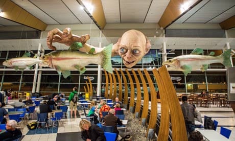 Catching the eye … Gollum of The Hobbit looms over visitors at Wellington airport in New Zealand.