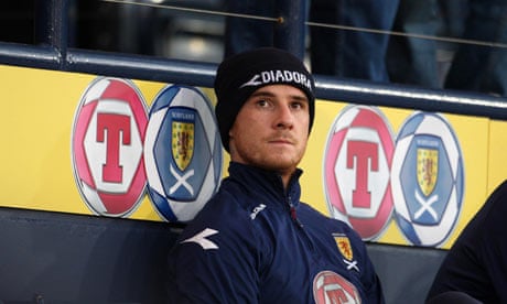 Scotland's Barry Ferguson sits in the stands during the World Cup qualifier against Iceland.