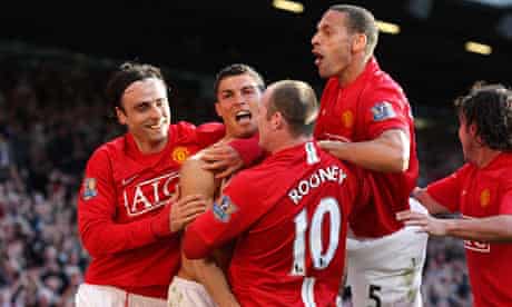 Manchester United celebrate their third goal having come from 2-0 down to beat Tottenham 5-2
