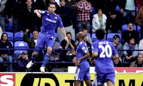 Frank Lampard celebrates after scoring the first goal against Bolton