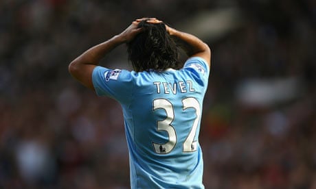 Carlos Tevez of Manchester City shows his frustration