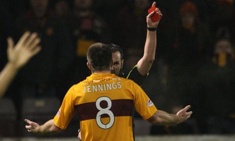 Motherwell's Steve Jennings is sent off by the referee Stevie O'Reilly