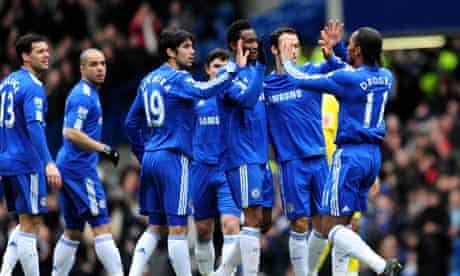 Didier Drogba is congratulated after scoring Chelsea's opening goal