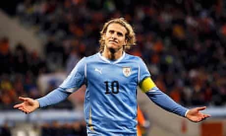 Diego Forlan scored Uruguay's goal in their 3-1 semi-final defeat to Holland in Cape Town
