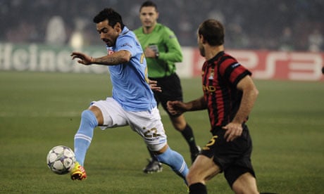 Napoli's forward Ezequiel Lavezzi, left, was part of an attack which caused City's defence problems