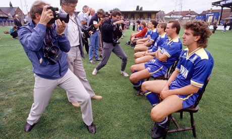 Photographers take photos of the Wimbledon FC players on 15th June 1986