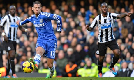 Chelsea goalscorer Eden Hazard against Newcastle United in the Premier League at Stamford Bridge