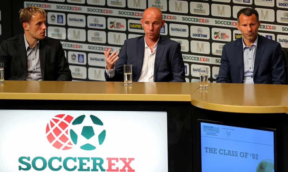 Manchester United's Phil Neville, Nicky Butt and Ryan Giggs speak at the Soccerex Global Convention