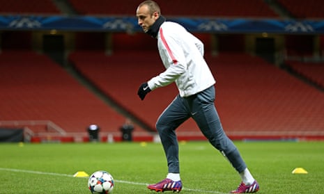 Monaco's Dimitar Berbatov takes part in a training session for the Champions League tie at Arsenal