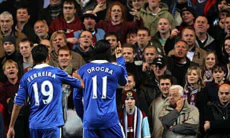 Chelsea forward Didier Drogba gestures towards Burnley fans