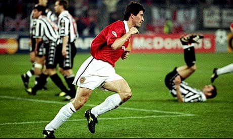 Roy Keane wheels away after scoring at Juve