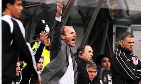 Newcastle manager Alan Shearer feels the strain the match against Chelsea.
