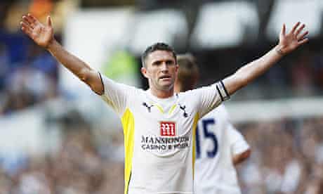Tottenham's Robbie Keane celebrates scoring the fourth goal and a hat-trick against Burnley