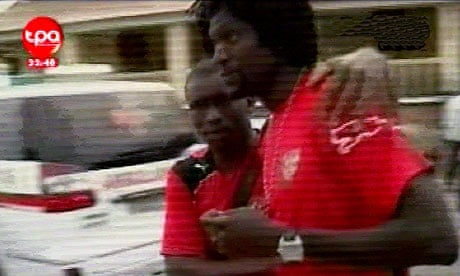 A picture grabbed on the Televisao Publico de Angola channel shows Emmanuel Adebayor in Cabinda
