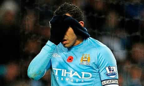 Manchester City's Carlos Tevez after a miss against Birmingham City