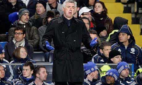 Carlo Ancelotti on the touchline during the draw with Everton