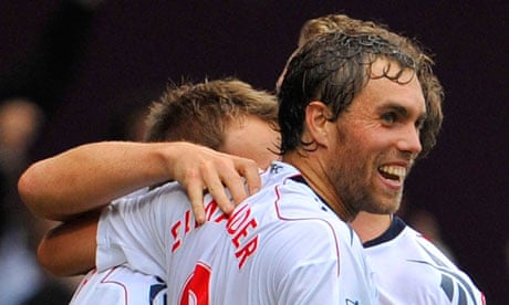 Bolton's Elmander celebrates scoring 