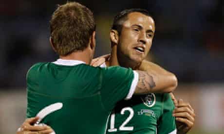 Ireland's Keith Fahey, right, celebrates with Glenn Whelan after scoring against Armenia.