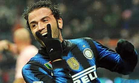Inter forward Gianpaolo Pazzini celebrates.